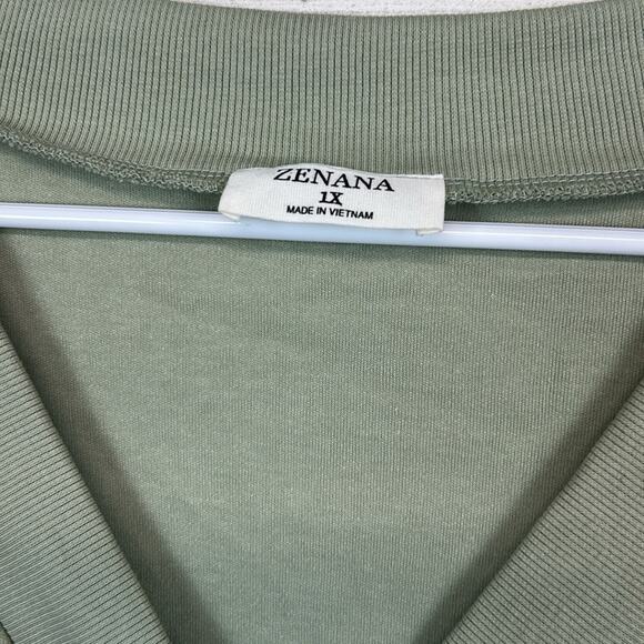 New Zenana Cotton Sleeveless V Neck Romper with Pockets Light Sage Green Size 1X - Picture 5 of 7